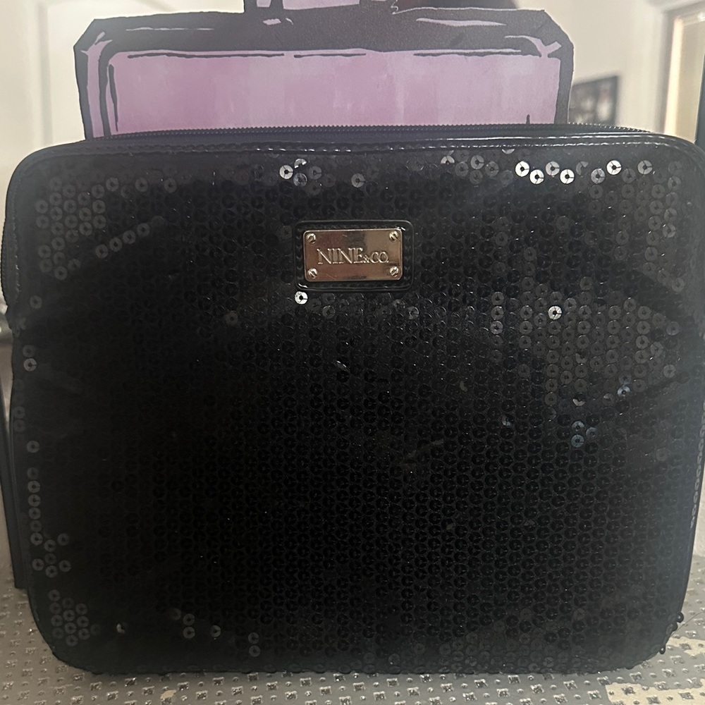 Nine & Co. Black Sequin Cosmetic Case/Clutch